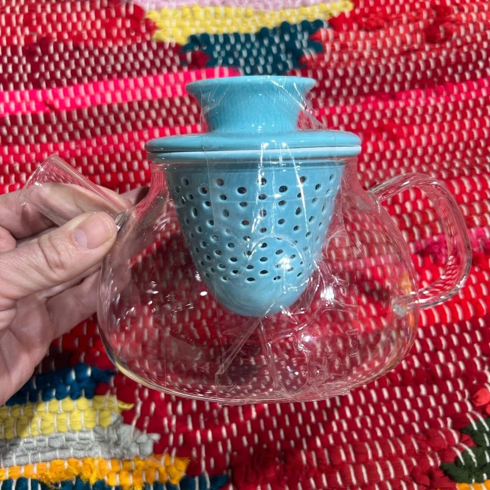 Glass Teapot w/ Blue Porcelain Infuser & Lid — Loose Leaf Tea Pot